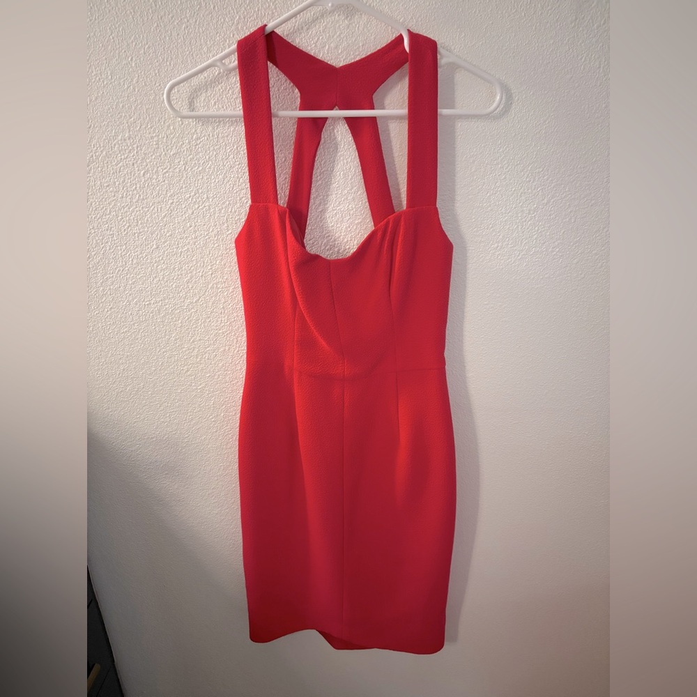 Black halo fitted red dress with cute back.  Hits at knee